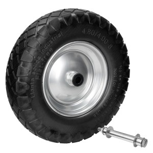 Schwarzes Schubkarrenrad mit Blockprofil, 390 mm, inkl. Achse.