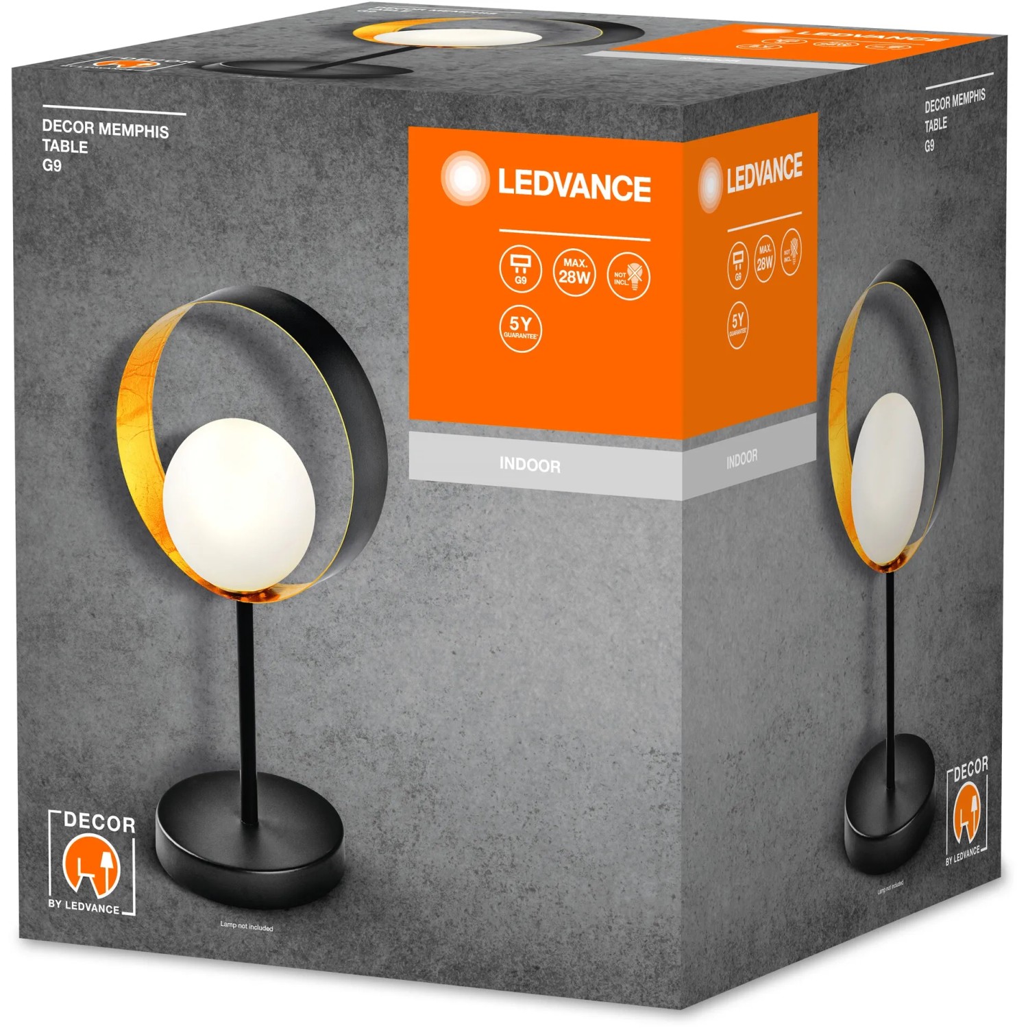 Ledvance Tischleuchte Decor Memphis, schwarz-gold, 36,5 cm. Dekorative LED-Tischlampe im Karton.