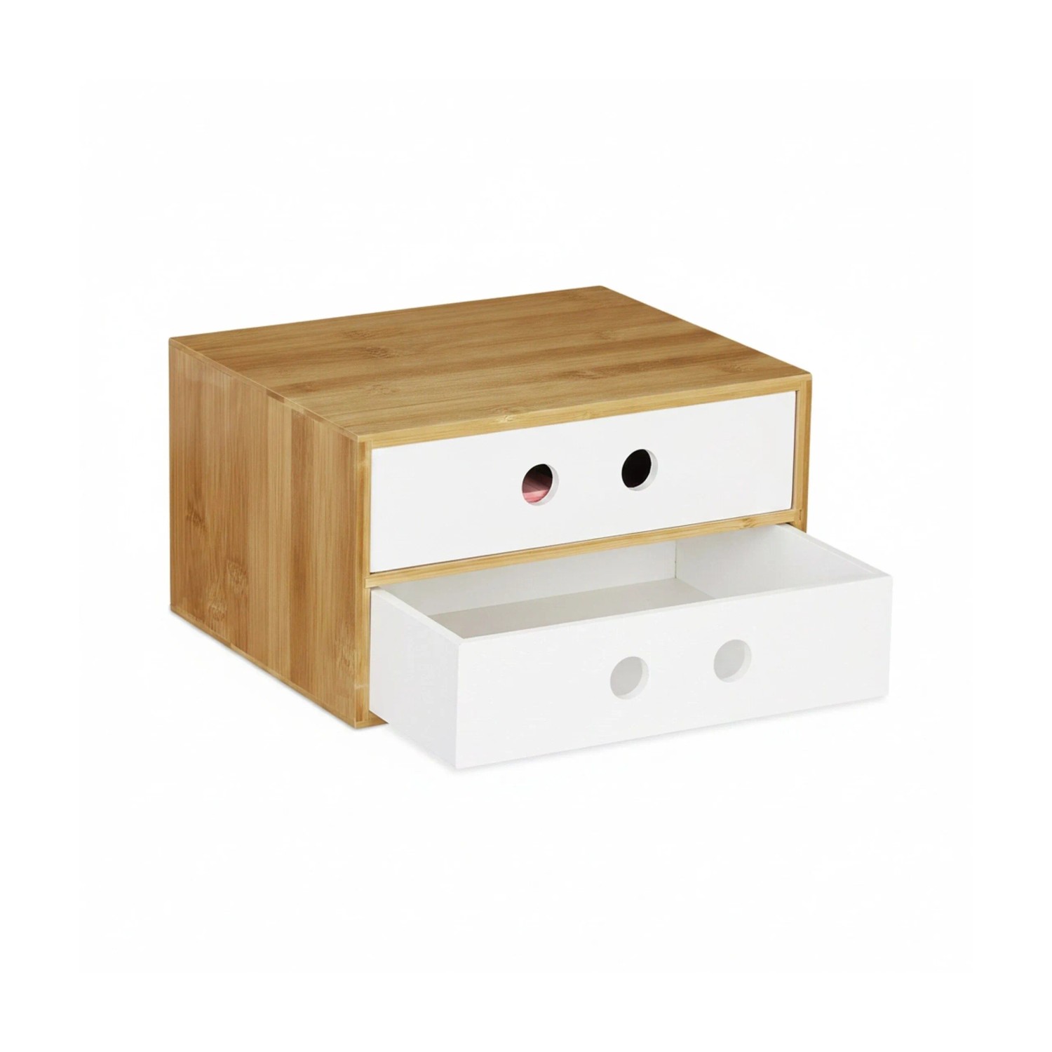 Relaxdays Schreibtisch Organizer Bambus MDF Weiß 2 Schubladen 14 cm x 25 cm x 20 cm 1,7 kg