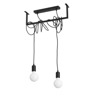 Schwarzer Sollux Lighting Kronleuchter Salamanca 2 mit zwei Leuchten und gewickeltem Kabel.