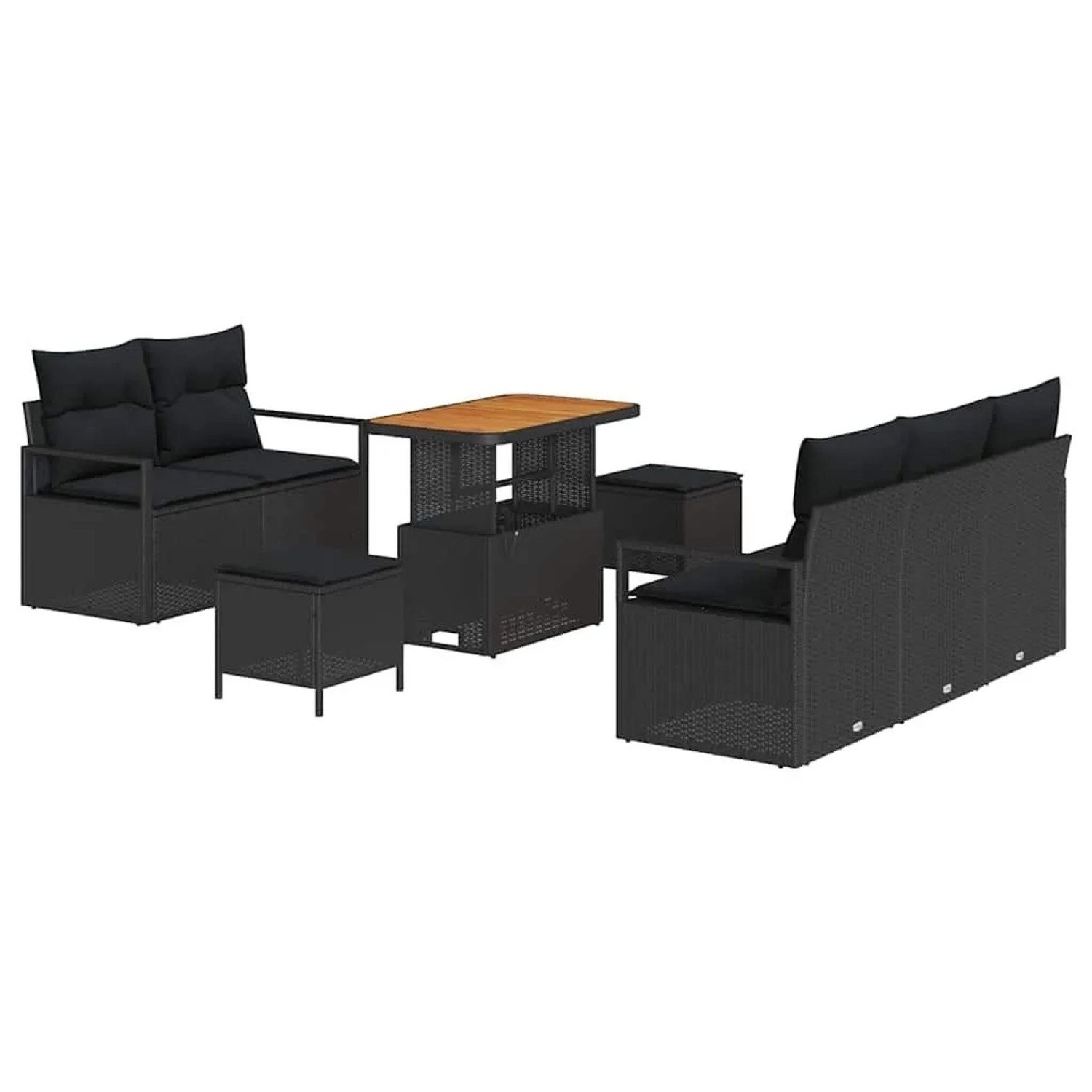 vidaXL Garten-Sofa-Set mit Kissen mit Speicher 8-Tlg Schwarz 3364419