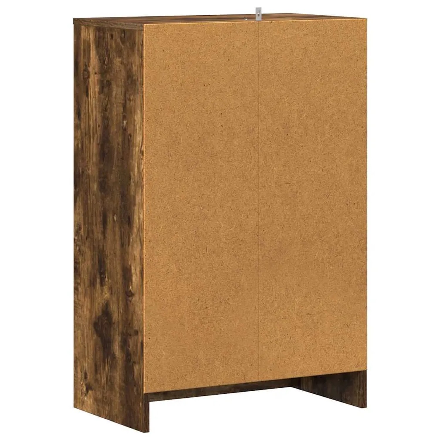 Rückseite des vidaXL Schuhschranks Räuchereiche aus Holzwerkstoff. Dunkle Seiten, helle Rückwand, Wandhalterung oben.
