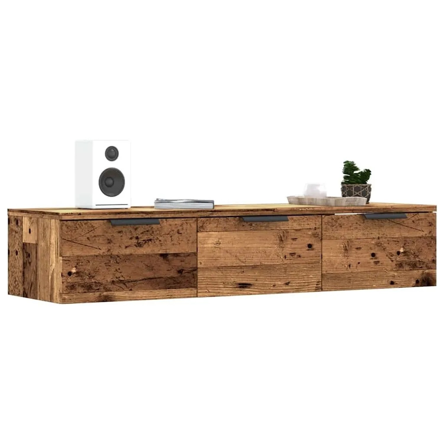 Wandschrank in Altholz-Optik (102x30x20 cm) mit drei Schubladen als Wohnzimmerschrank.