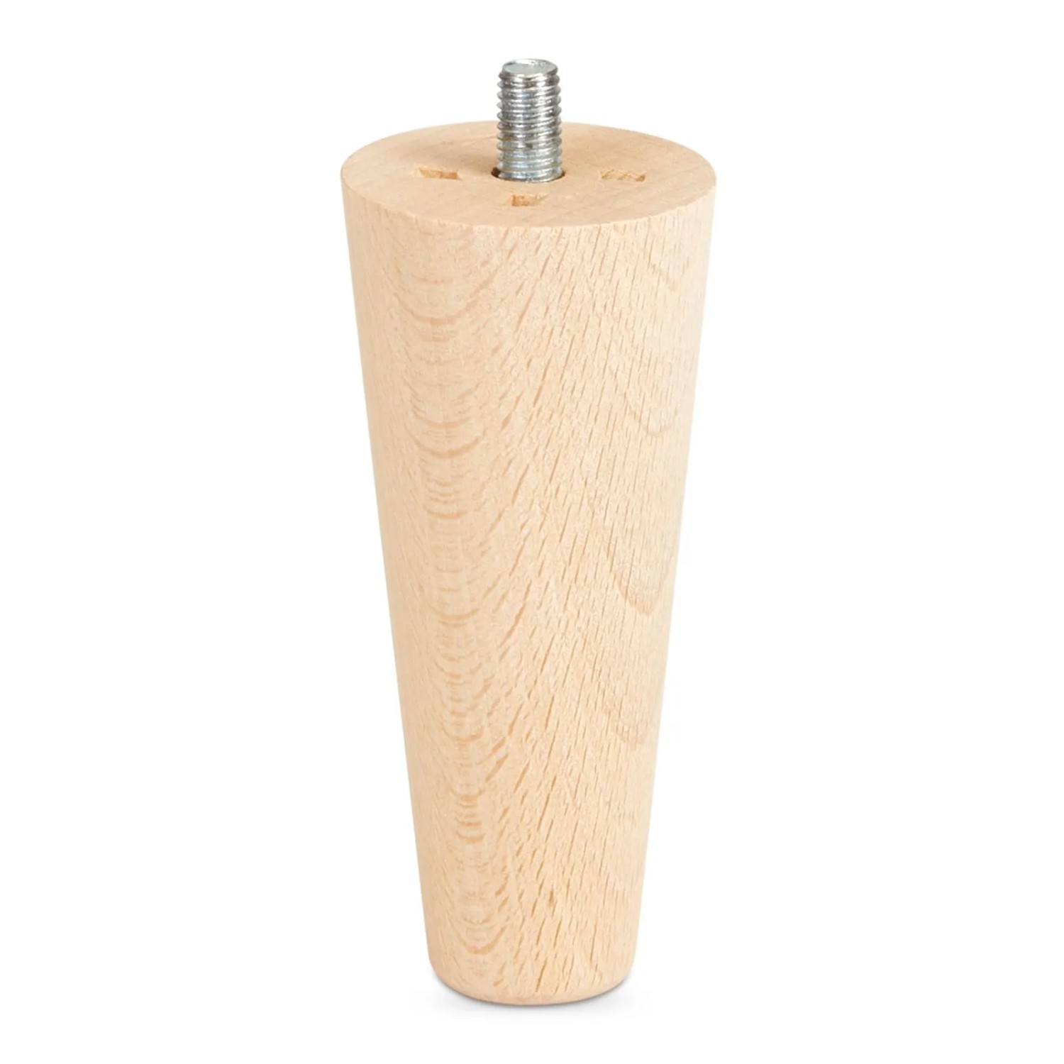 SOTECH Möbelfuß aus heller Buche Massivholz, konisch, roh, mit M8 Stockschraube. Ideal für Schränke und Sofas.