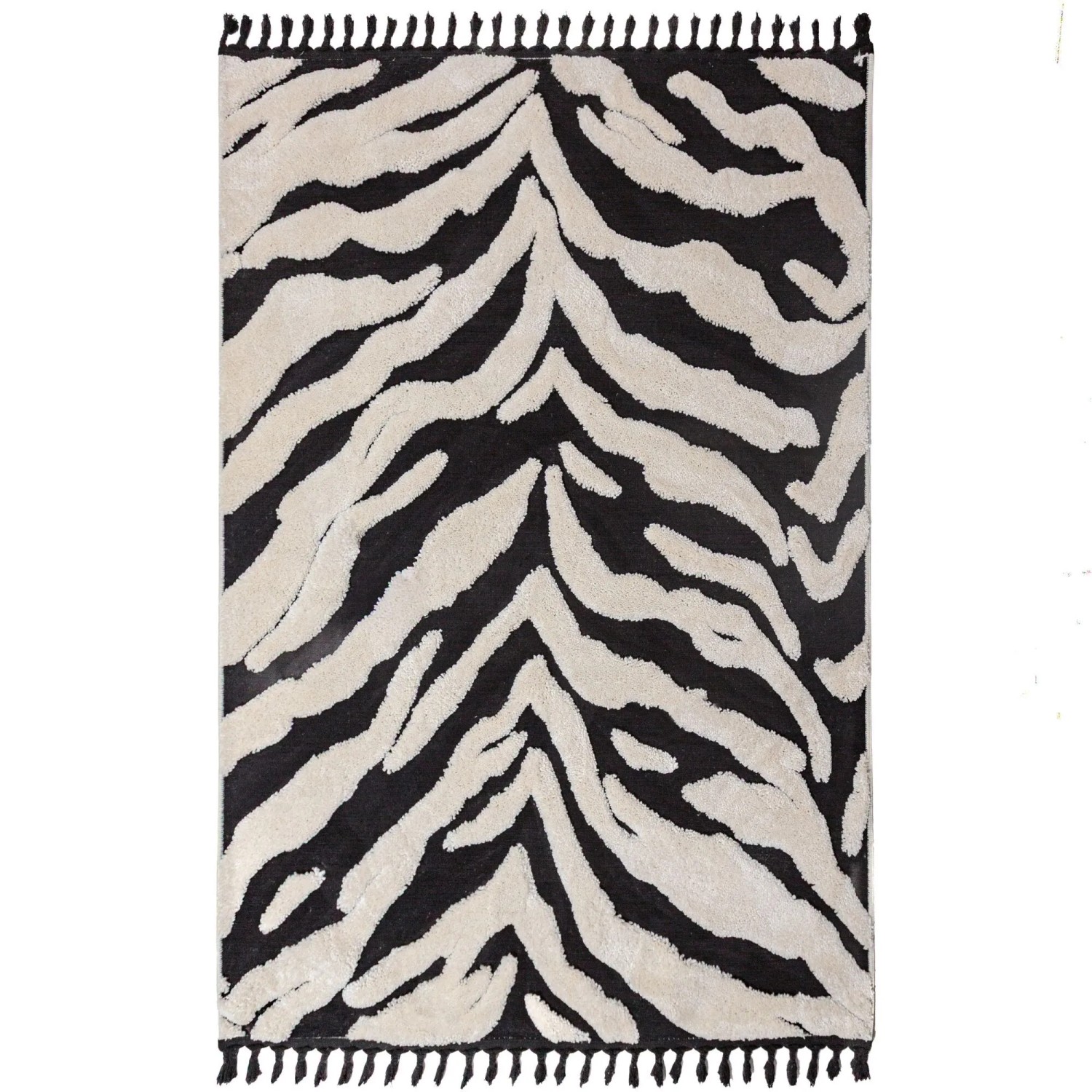 Flair Rugs Hochflorteppich Esra Zebra 133 cm x 190 cm Schwarz-Weiß