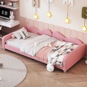 Rosa Merax Kinderbett 90x200cm aus Teddystoff mit weicher Rückenlehne, ideal als Schlafsofa.