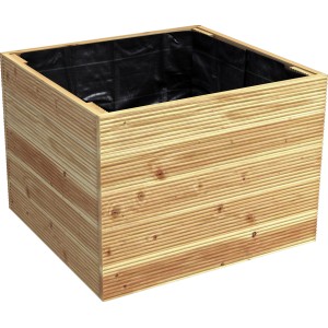 Quadratisches Hochbeet aus Douglasie mit Pflanzfolie für Garten oder Terrasse.