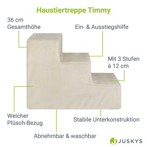 Beige Juskys Haustiertreppe Timmy mit 3 Stufen für Hunde und Katzen als Aufstiegshilfe.