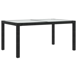 Schwarzer vidaXL Gartentisch aus Poly Rattan mit Glasplatte, 150x90 cm.
