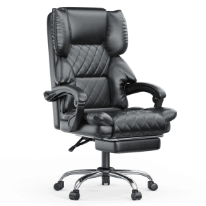 Schwarzer Rattantree Executive Bürostuhl mit Fußstütze, ergonomisch und höhenverstellbar.