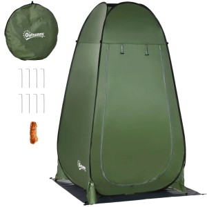 Outsunny Duschzelt, grünes Campingzelt mit Zubehör (Heringe, Seile, Tasche).