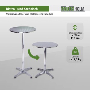 TRUTZHOLM 2er Set Stehtische, höhenverstellbar von 70 bis 115 cm, Aluminiumgestell, klappbar.