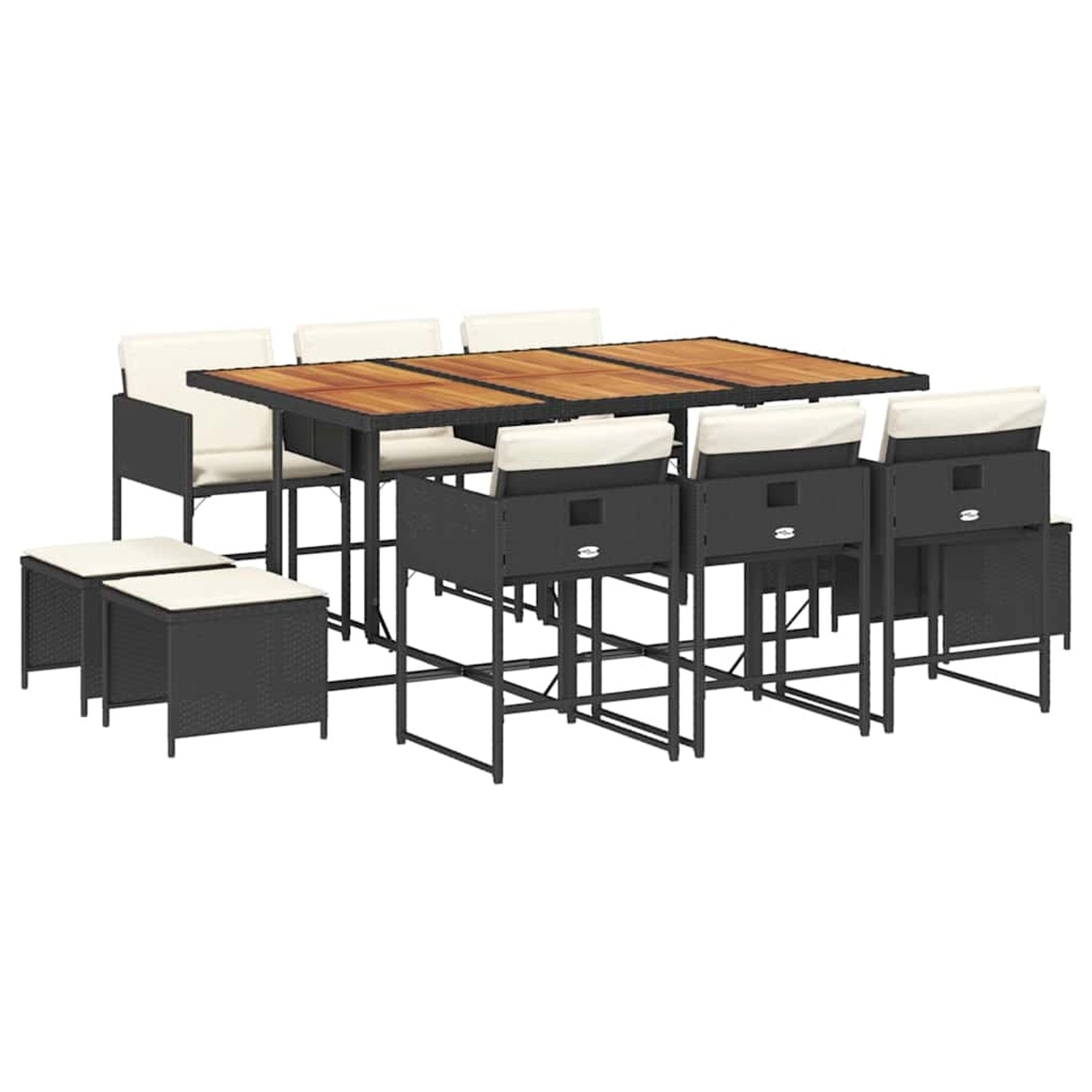 vidaXL 11-Tlg Garten-Essgruppe mit Kissen Schwarz Poly Rattan 3211335