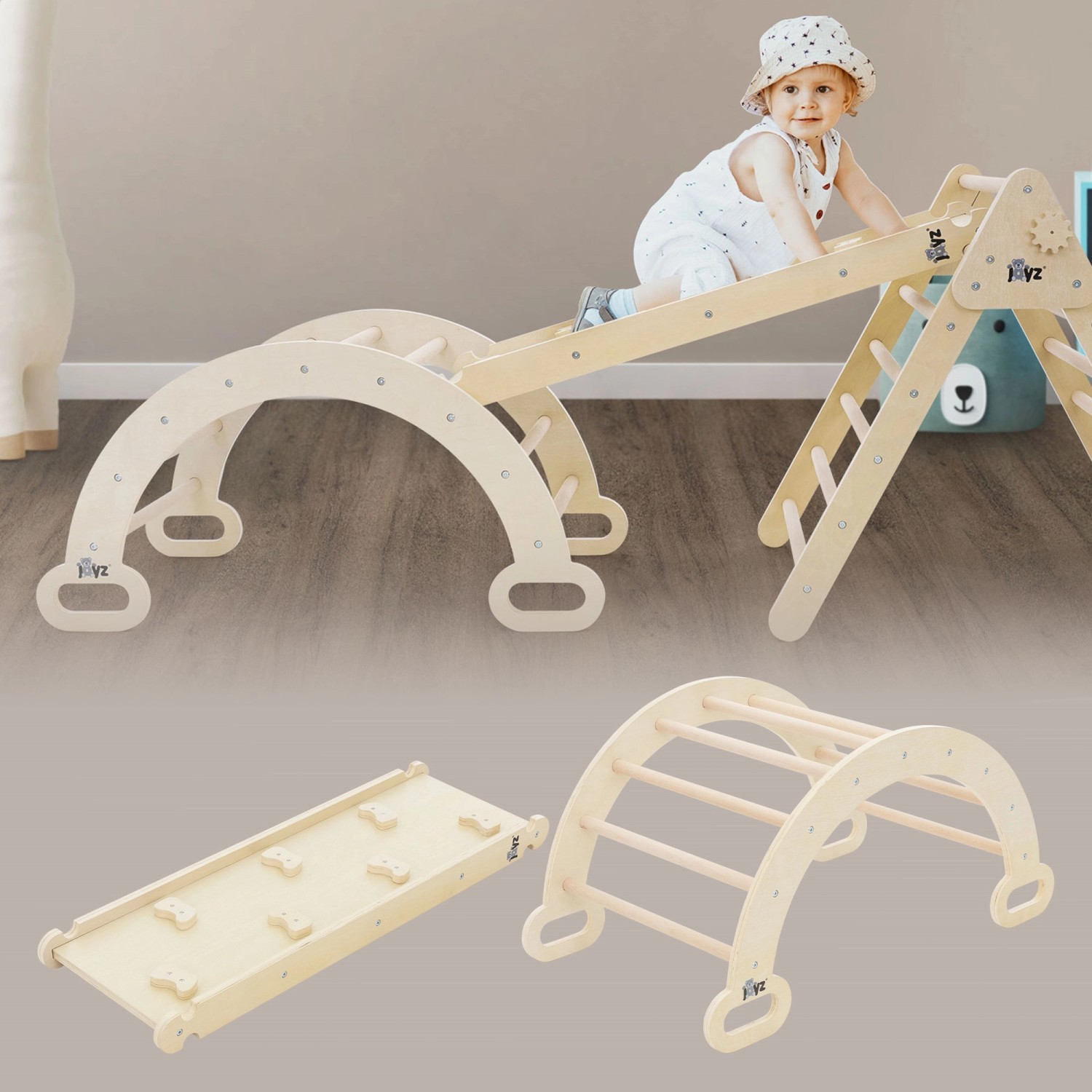 Joyz 2in1 Kletterbogen mit Rutsche Natur aus Holz nach Pikler Art günstig online kaufen
