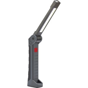 Klappbare, aufladbare LED Arbeitsleuchte in Schwarz-Grau mit 300 Lumen für Werkstatt und Baustelle.
