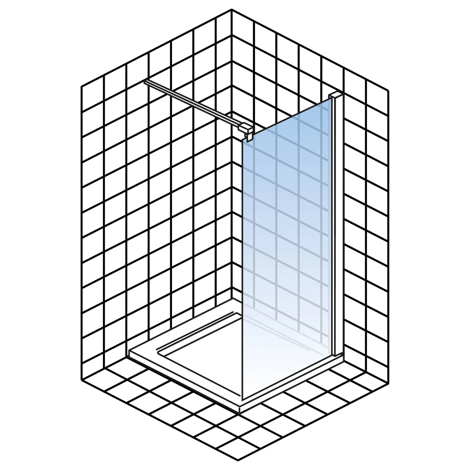 Schulte Walk-In Dusche Toura 100x200cm mit Glaswand und Stabilisationsbügel.
