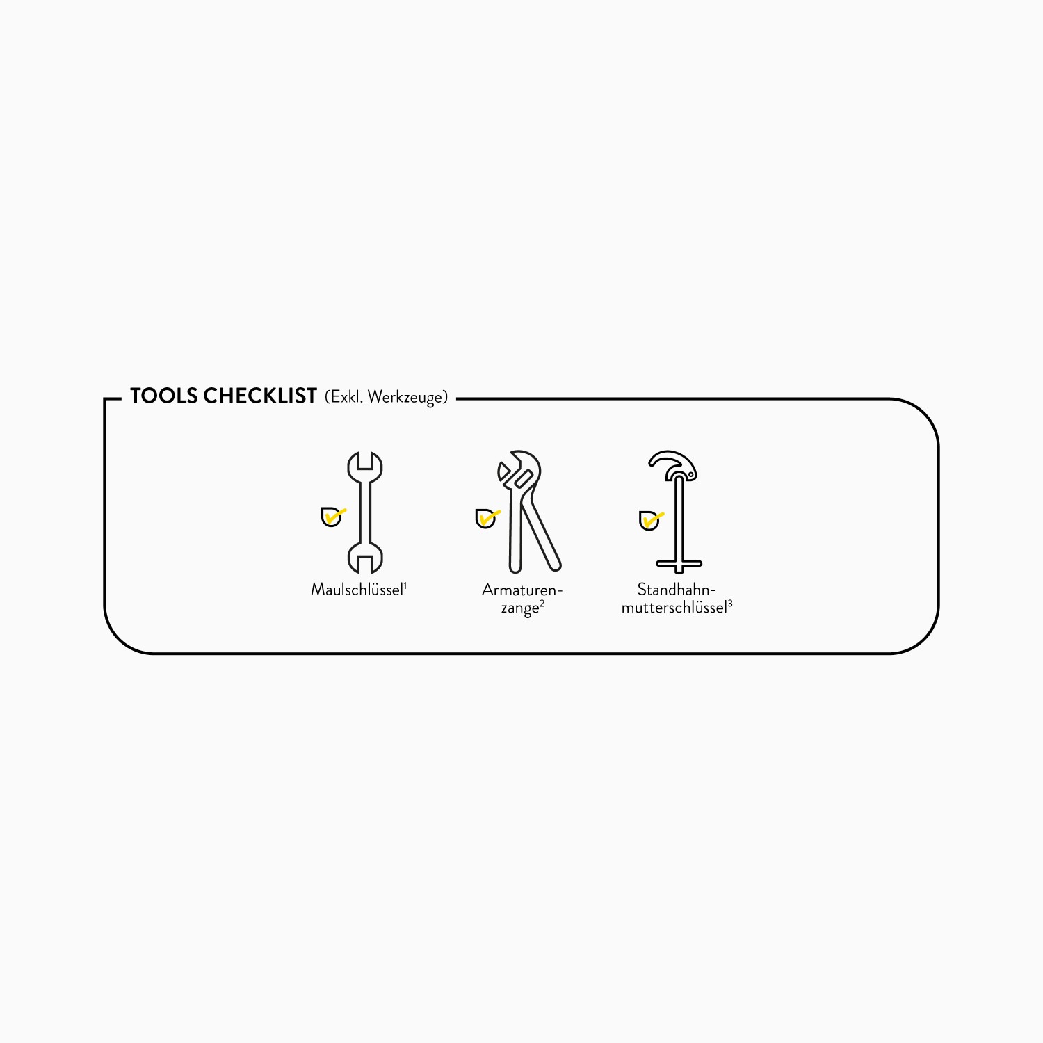 Checkliste Werkzeuge für Küchenarmatur Montage: Maulschlüssel, Armaturenzange, Standhahnmutter.