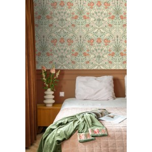 ESTAhome Tapete Blumenmuster im Jugendstil Grün und Terrakotta 50 x 900 cm