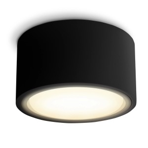 Flache, runde, schwarze LED Deckenleuchte Celi-X von SSC-LUXon mit warmweißem Licht.