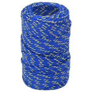 Blaues vidaXL Bootsseil aus Polypropylen mit gelben Sprenkeln, 2 mm, 50 m, aufgerollt.