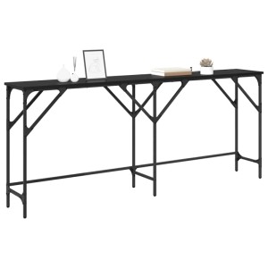 vidaXL Konsolentisch, schwarz, Eichen-Optik, 180 cm breit. Beistelltisch mit Stahlrahmen.