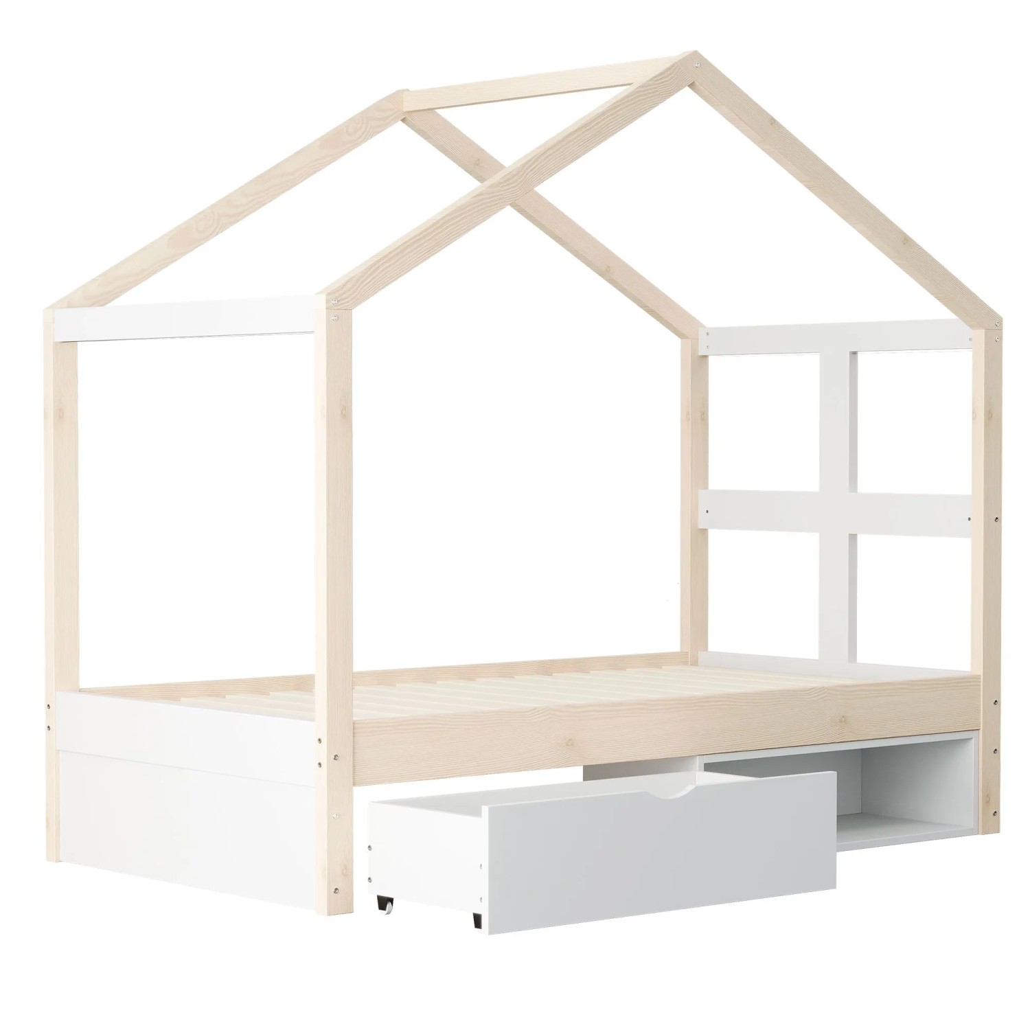 Merax Holzbett 90x190cm LED Schubladen Jugendbett Holzfarbe