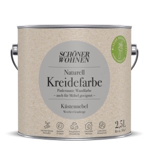 Schöner Wohnen Kreidefarbe Küstennebel, 2,5 l Dose. Pudermatte Wandfarbe für Innen.