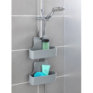 Wenko Duschcaddy Barcelona grau mit zwei Ablagekörben und Duschutensilien.