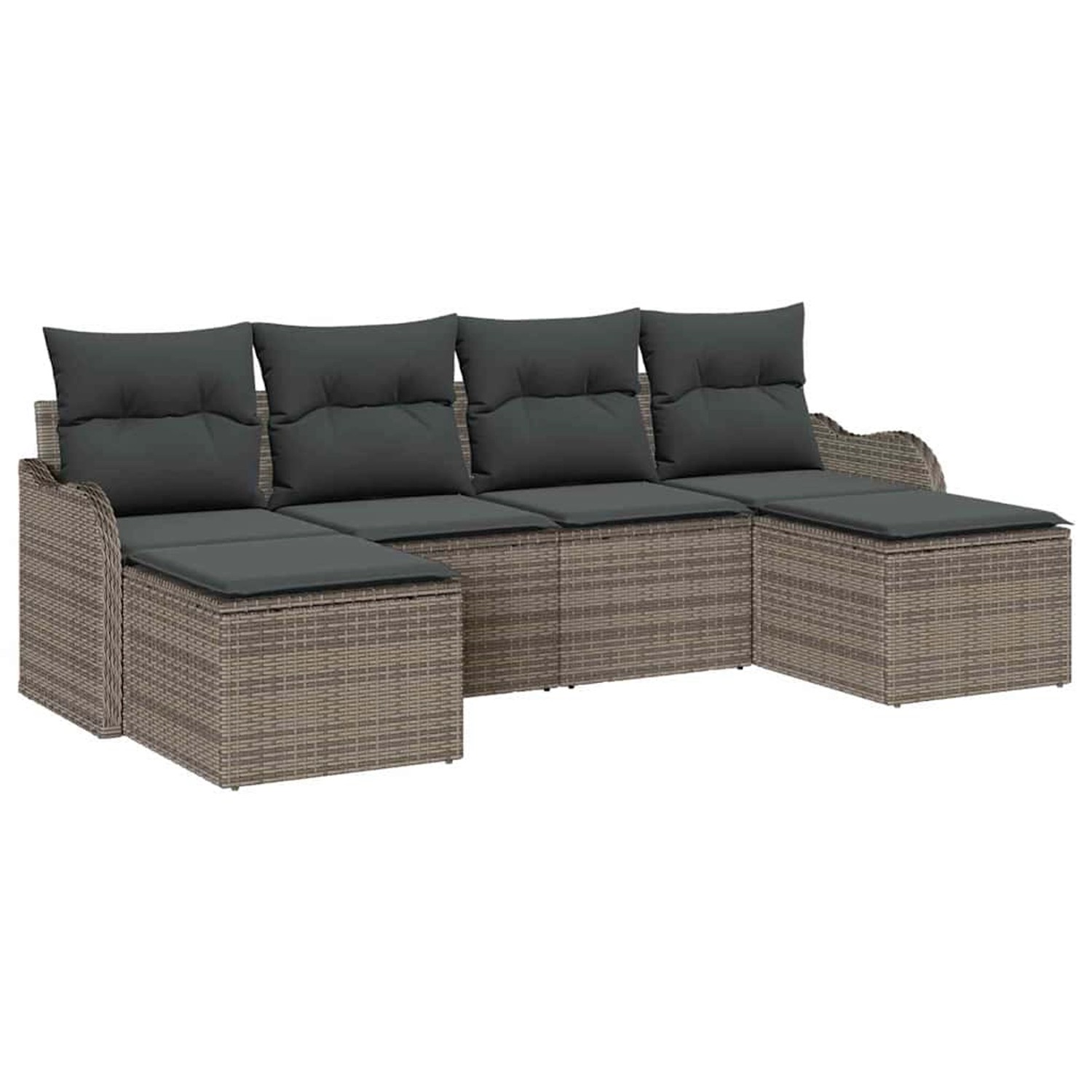 vidaXL Garten-Sofa-Set mit Kissen 6-Tlg Grau Poly Rattan 3354478 günstig online kaufen