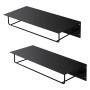 2er Set ML-Design Wandgarderobe mit Hakenleiste und Kleiderstange, 60x30x15cm, Schwarz