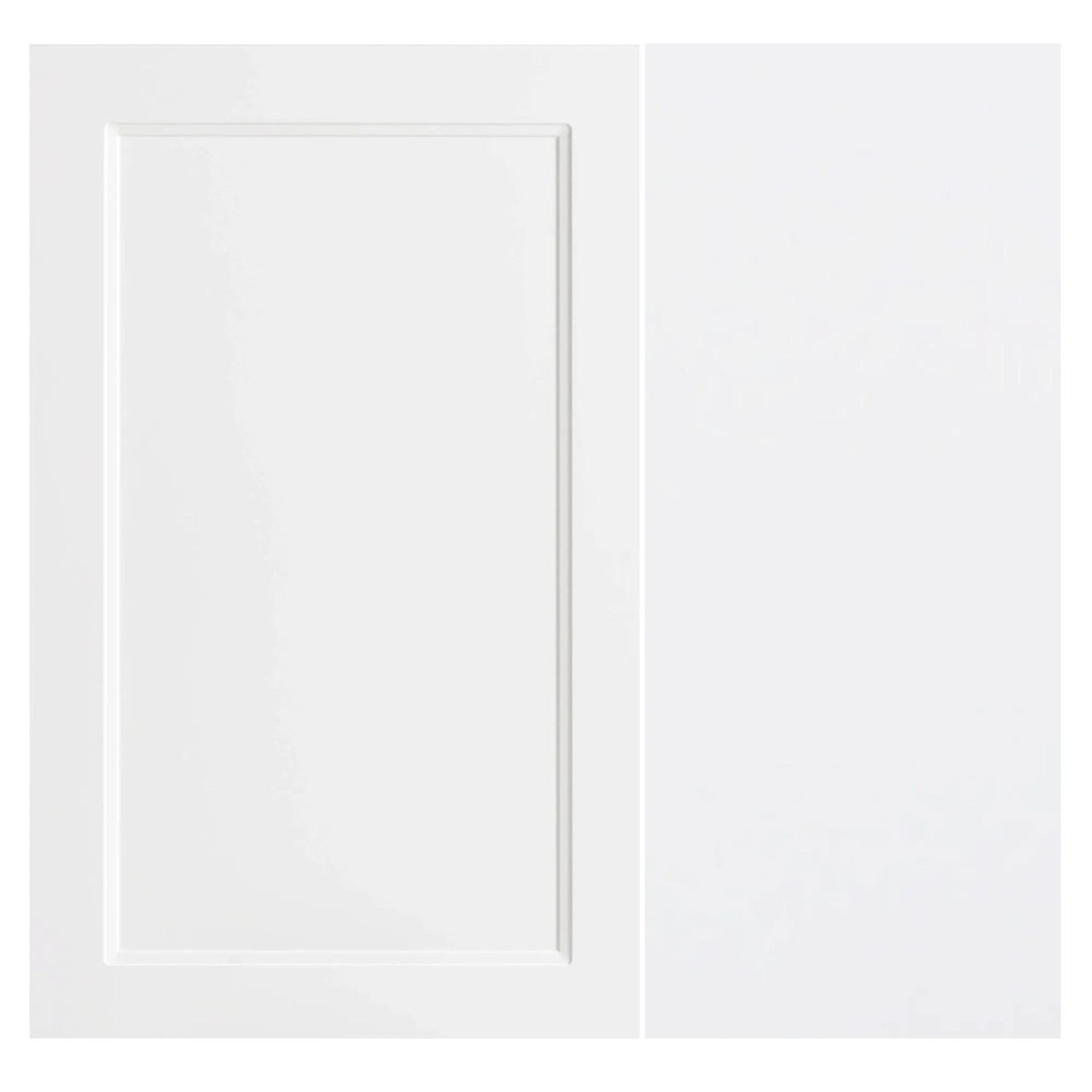 Detailansicht: Weißes Badmöbel-Set Padua, Front mit Rahmenoptik.