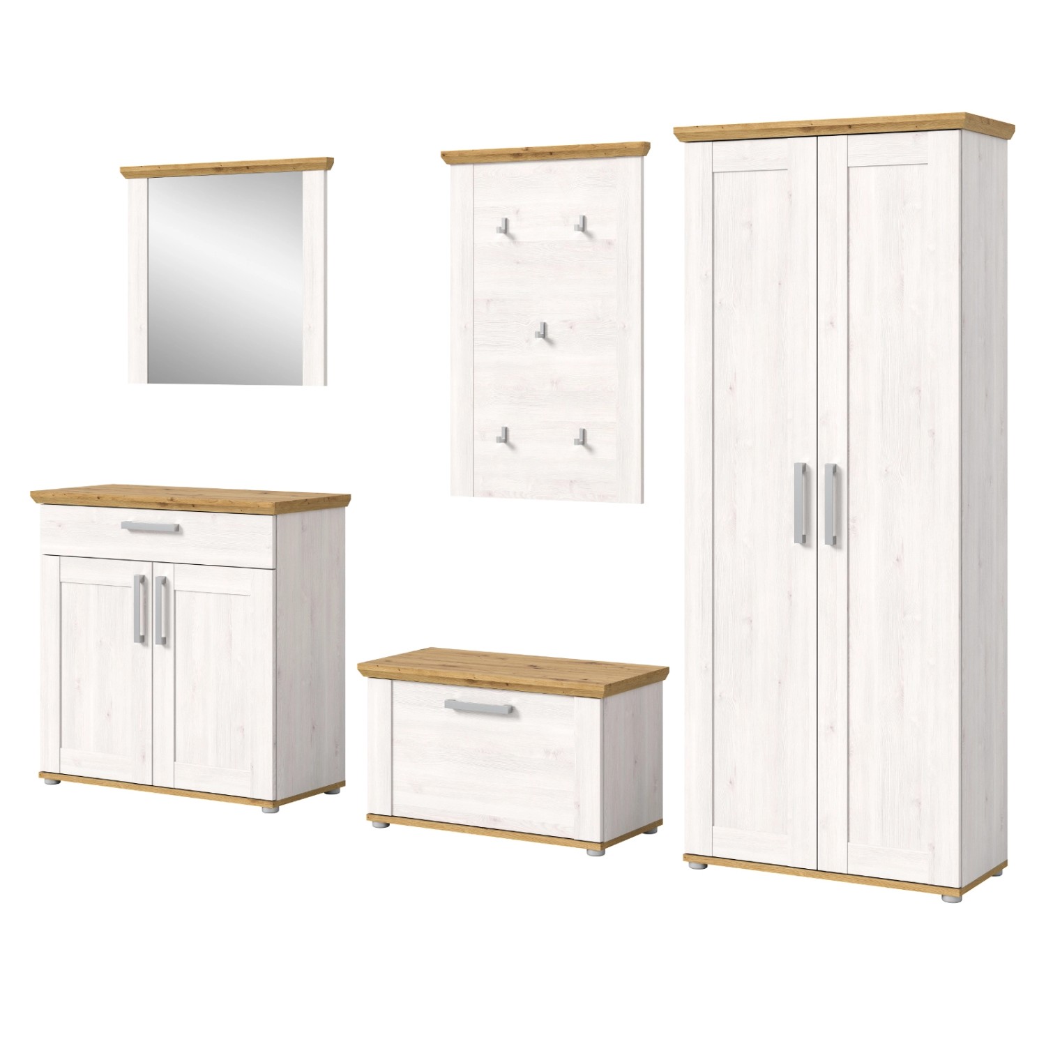 Inn.Furn Garderoben-Set 5-teilig Weiß Lärche 285 cm Landhaus-Stil Mirano günstig online kaufen