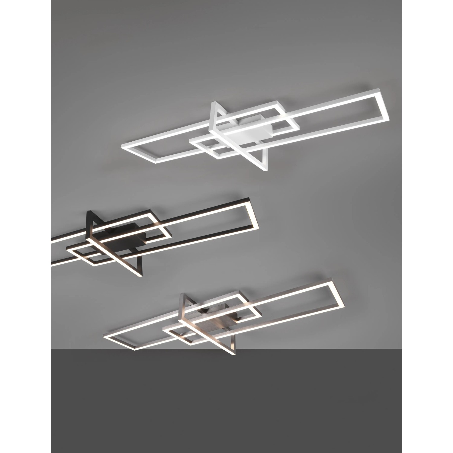 Moderne Trio LED Deckenleuchte Salinas, weiß matt, mit geometrischem Design.