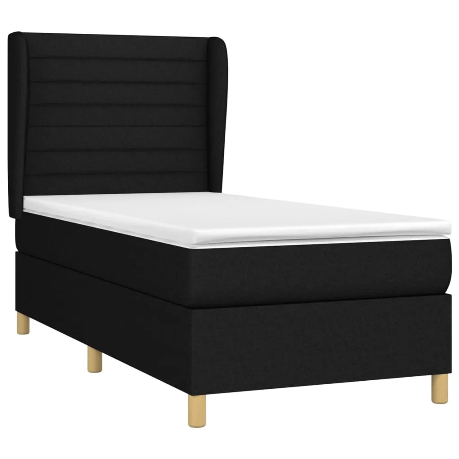Schwarzes vidaXL Boxspringbett (90x190 cm) mit Matratze und Kopfteil.