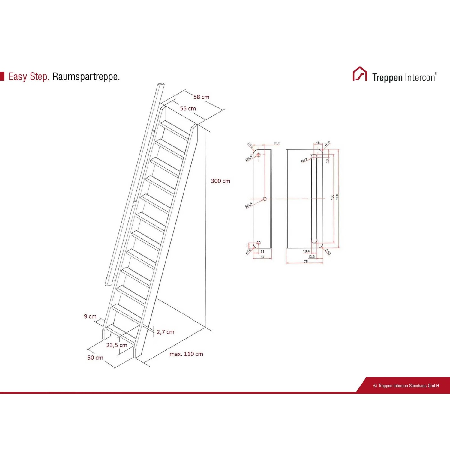 Treppen Intercon Raumspartreppe Easy Step Massivholz Fichte Einseitiges Geländer_7