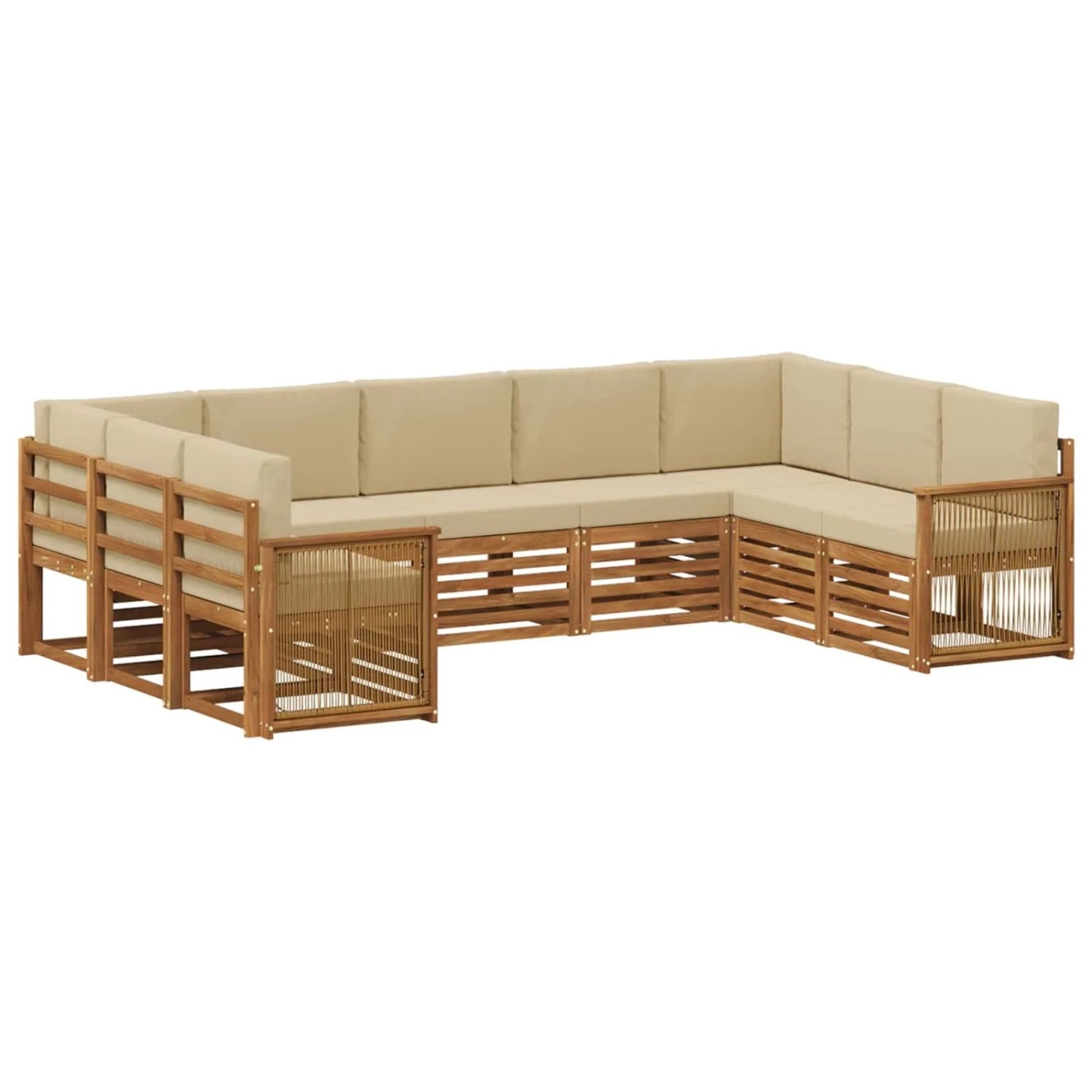 vidaXL Ecksofa Set 7 Stk Natur Massives Akazienholz und Polyester 3384839