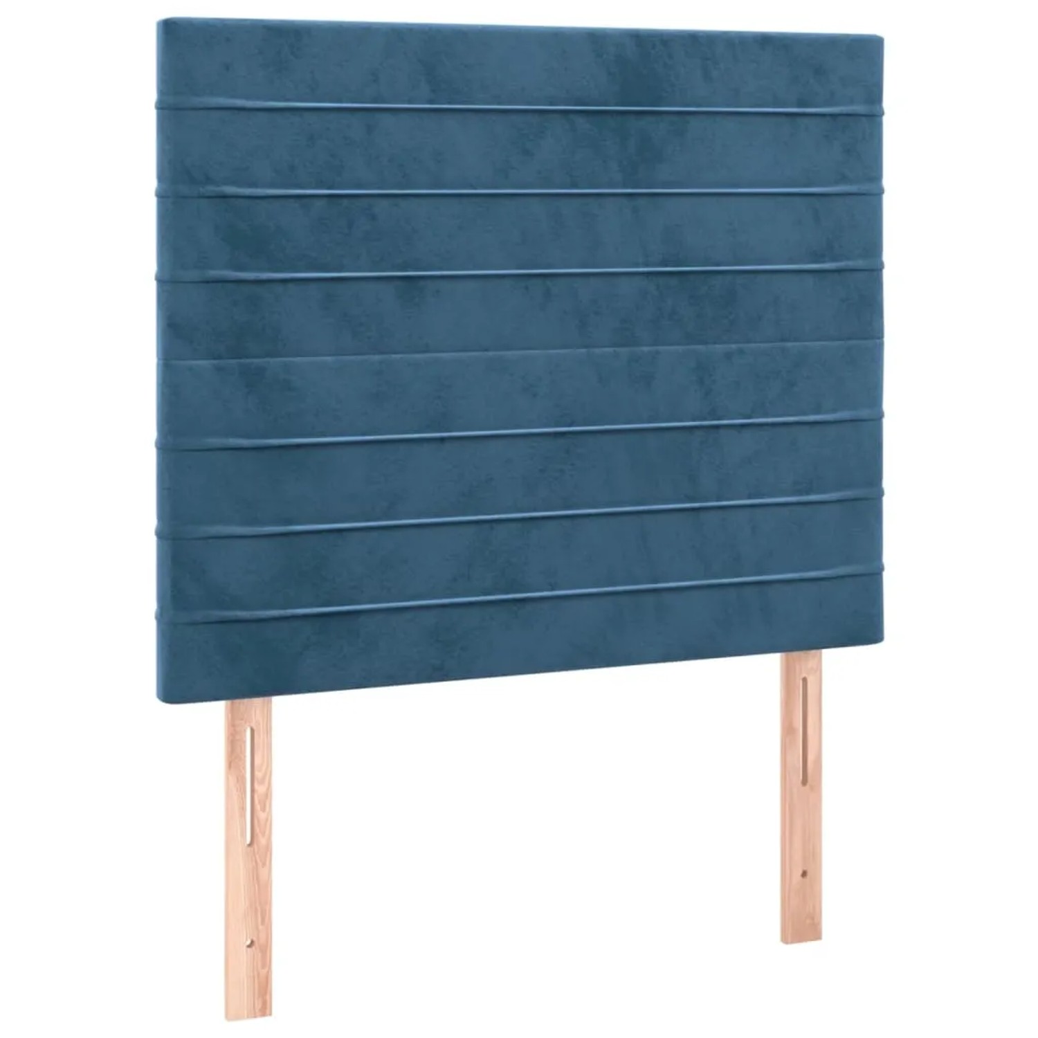 Boxspringbett mit dunkelblauem Samt-Kopfteil, 80x200 cm. Bett mit Lattenrost und Füßen.