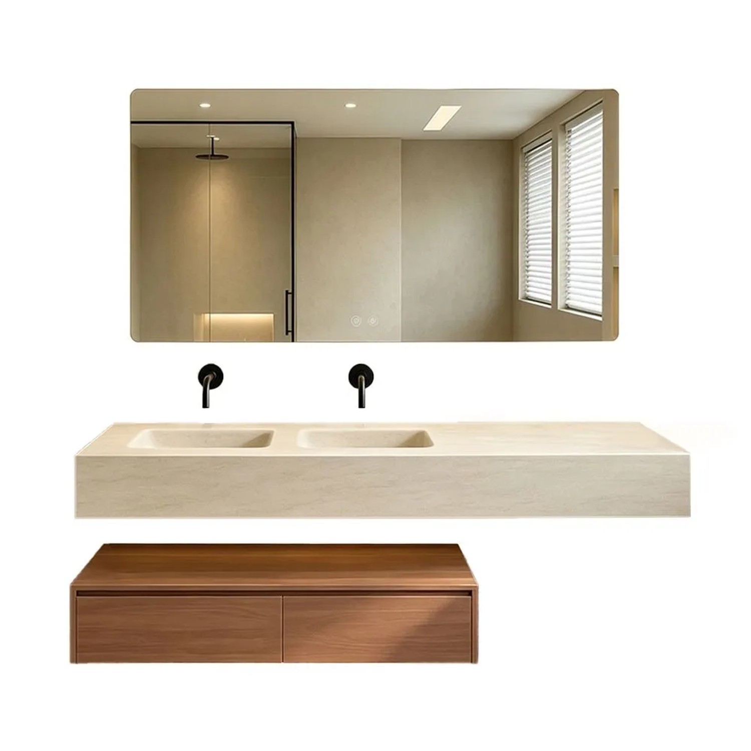 360Home Badezimmermöbel Set Wandhängendes Waschbecken Set  Badezimmer Set Mit Großem Waschplatz 190 CM RW108BKK190