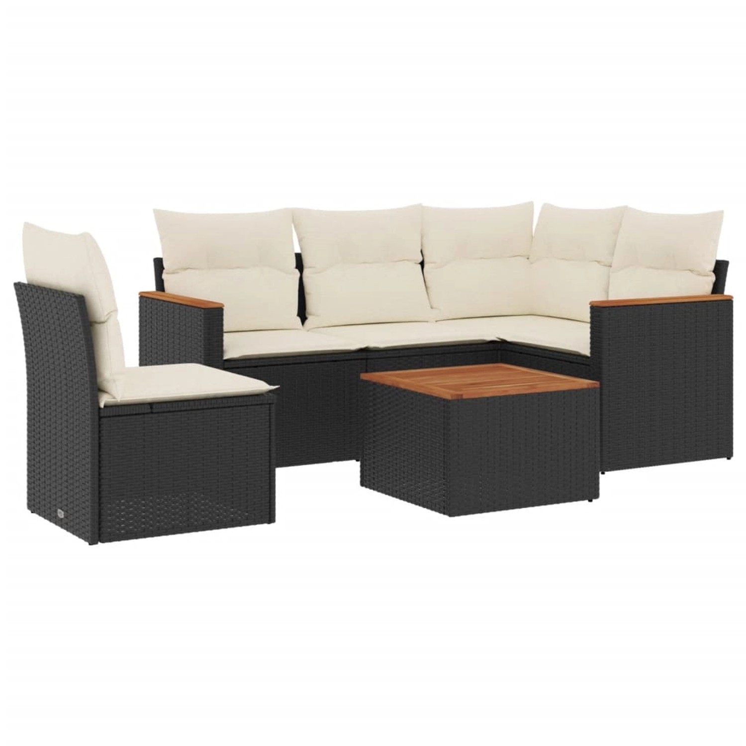 vidaXL 6-Tlg Garten-Sofagarnitur mit Kissen Schwarz Poly Rattan 3225979