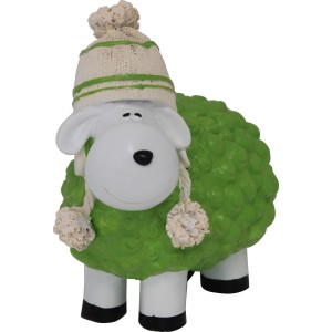 Grüne Gartenfigur Schaf mit Bommelmütze, 19,5 cm, Dekoration für Garten und Balkon.