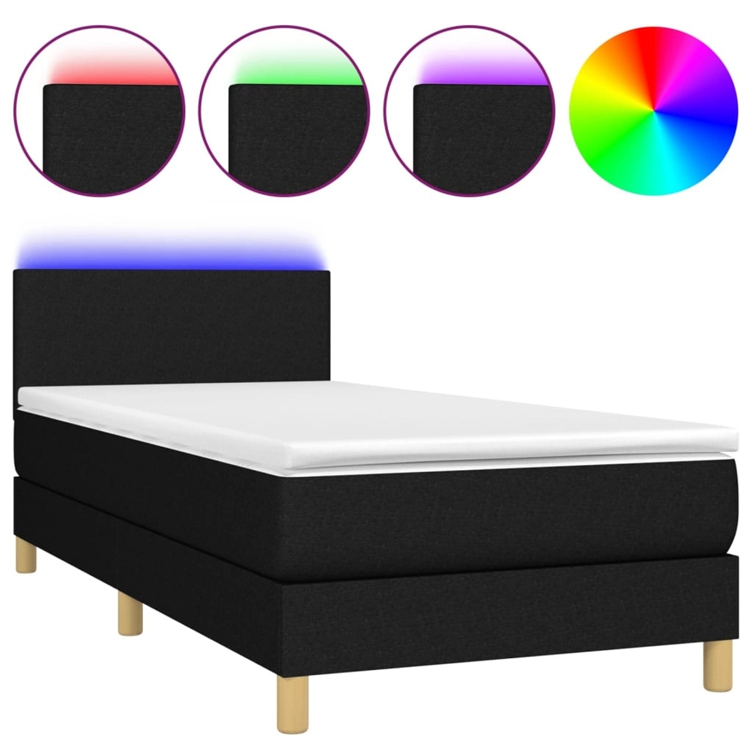 vidaXL Boxspringbett mit Matratze & LED Schwarz 90x200 cm Stoff 3133527 günstig online kaufen