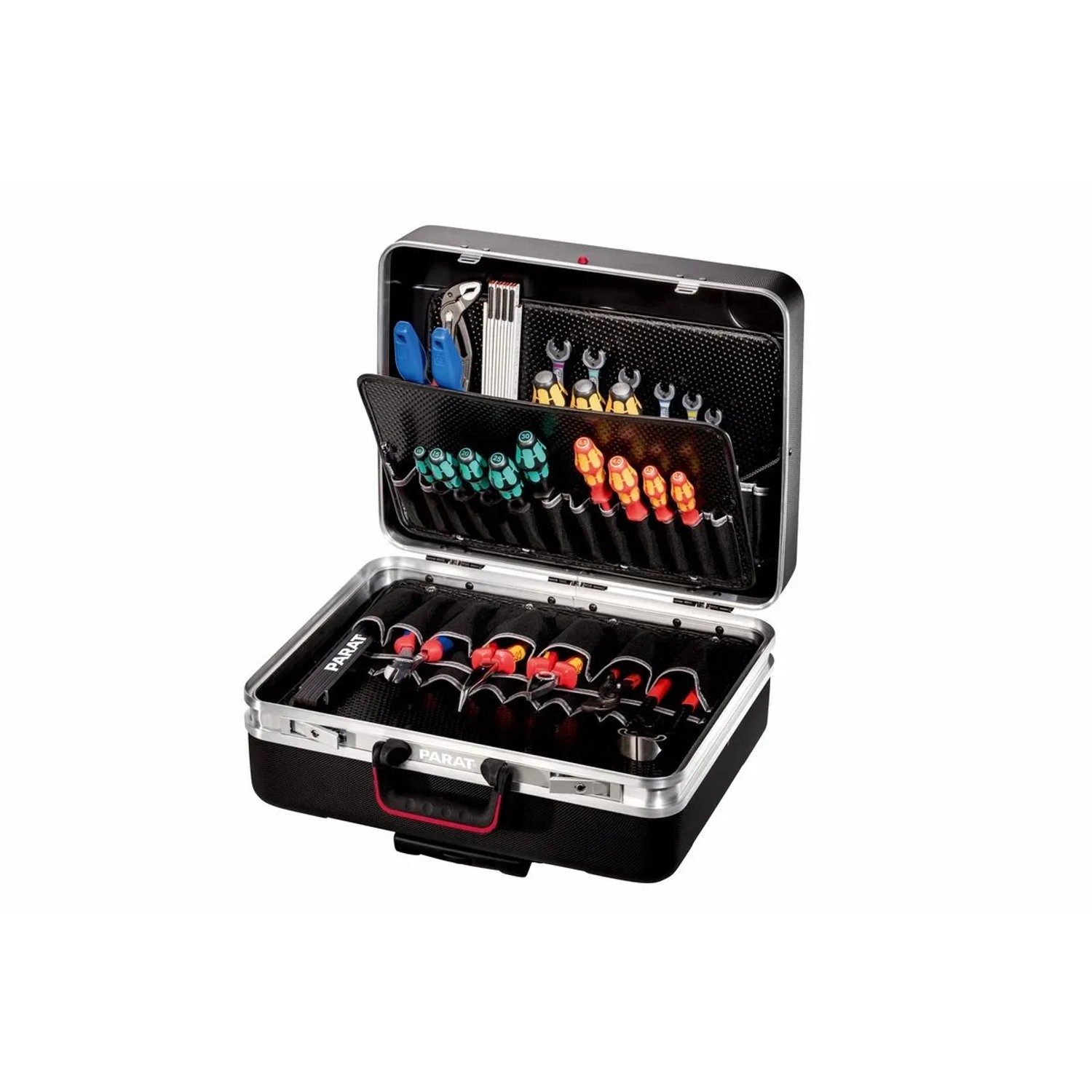 Offener PARAT Werkzeugkoffer SILVER KingSize Roll mit Werkzeugen und Trolley-System.