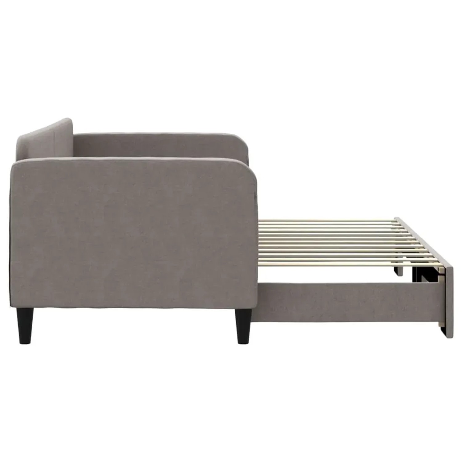Ausgezogenes, taupefarbenes vidaXL Tagesbett/Schlafsofa (80x200 cm) mit Lattenrost.