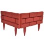 Rote Rasenkanten im Backstein-Design, eckig verbunden, mit Erdspießen. Ideal für Garten und Beete.