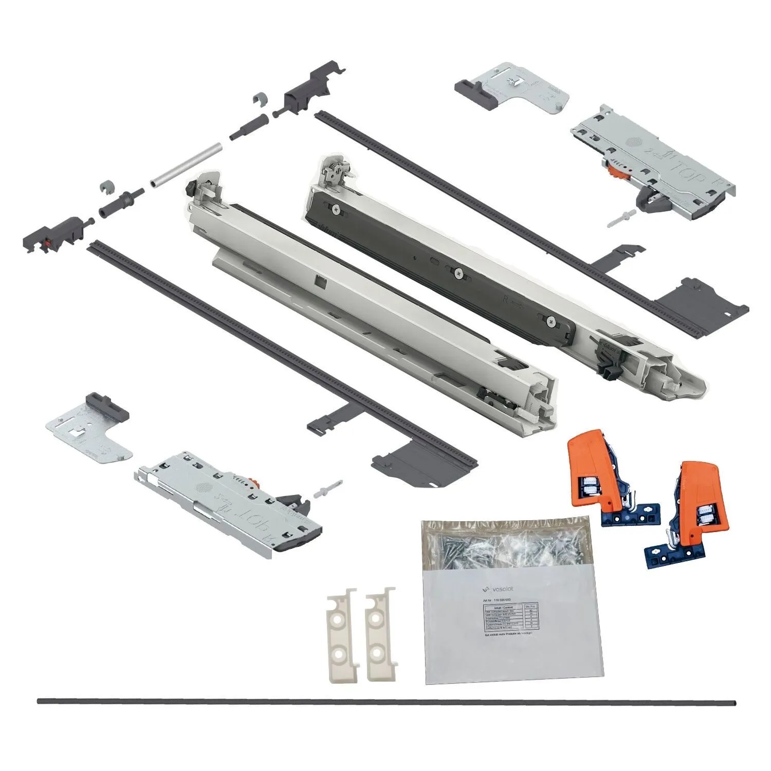 vasalat Set Blum Movento Schubladenschienen Bodenmontage 500 mm 40 kg mit Tip-On & Stabilisierung
