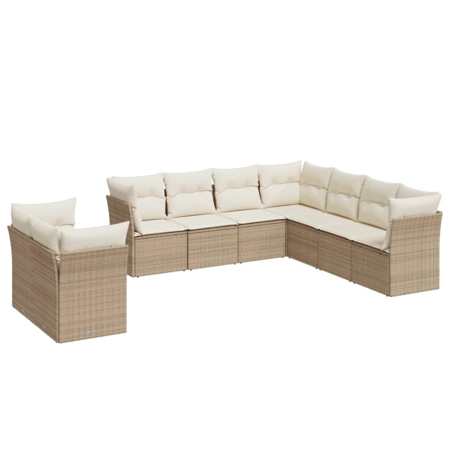 vidaXL 9-Tlg Garten-Sofagarnitur mit Kissen Beige Poly Rattan 3217838
