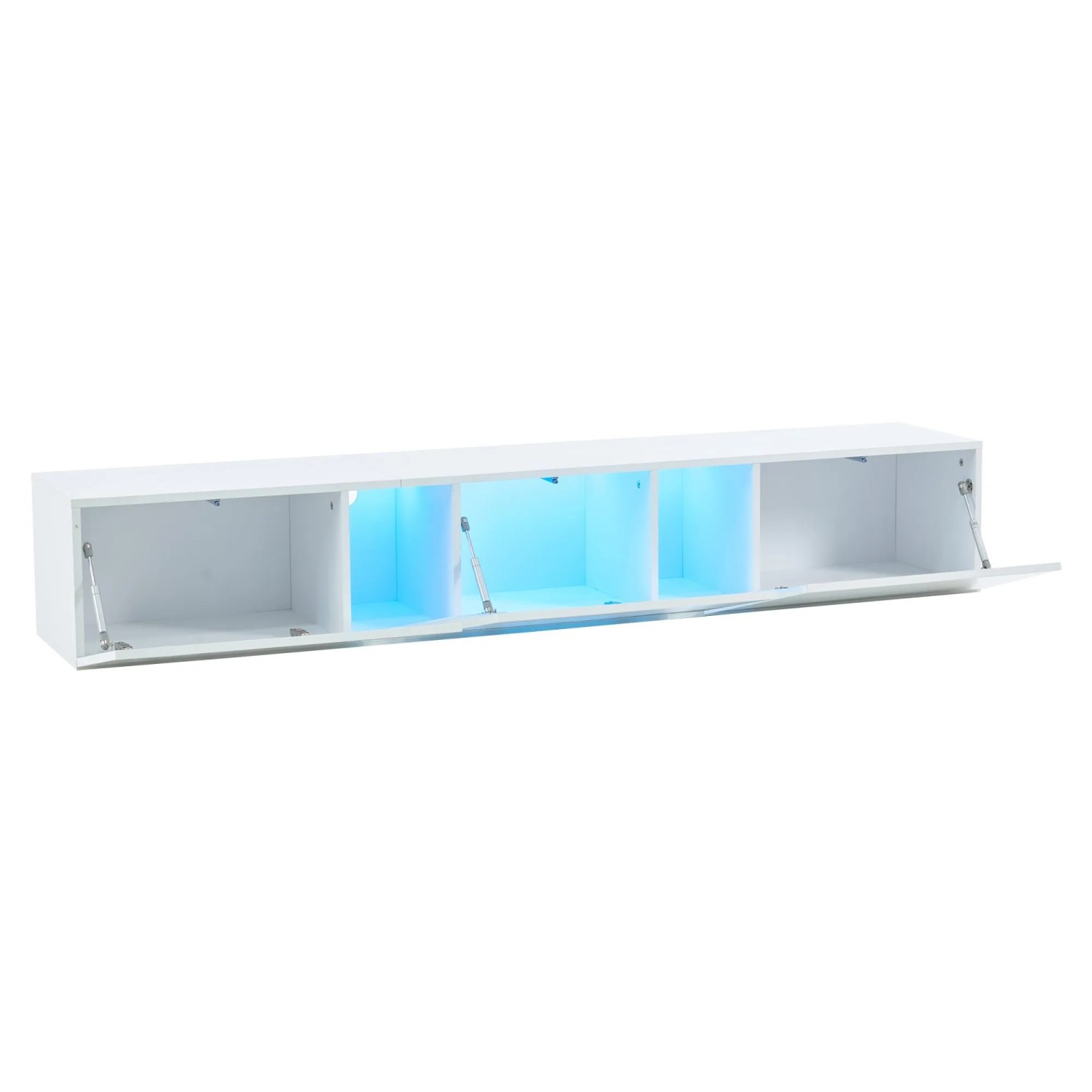 ModernLuxe TV Lowboard Hochglanz Wandmontiert mit Led 3 Türen Spanplatte Weiß