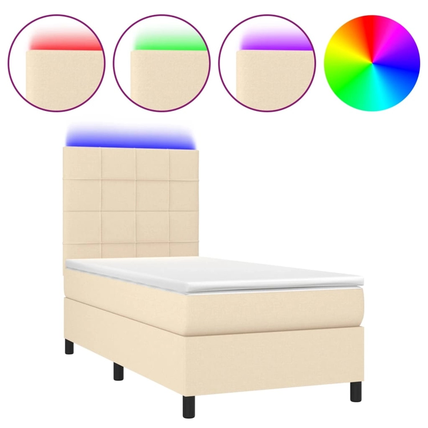 vidaXL Boxspringbett mit Matratze & LED Creme 100x200 cm Stoff 3134858 günstig online kaufen