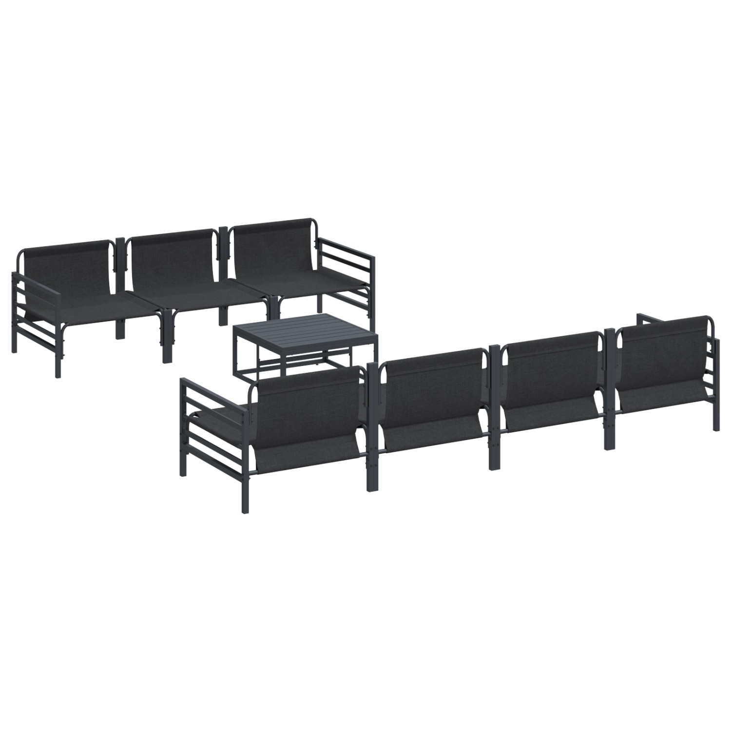 vidaXL Garten-Sofa-Set, 8-teilig, anthrazitfarben, Stahl/Gewebe, mit Tisch und Kissen.