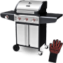 deluxe4home Gasgrillwagen mit 3+1 Brennern, Deckel, Thermometer und Grillhandschuh.